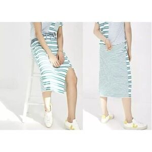 Anthropologie MAEVE Tiffany Striped‎ Midi Skirt Green White Cotton Size Small